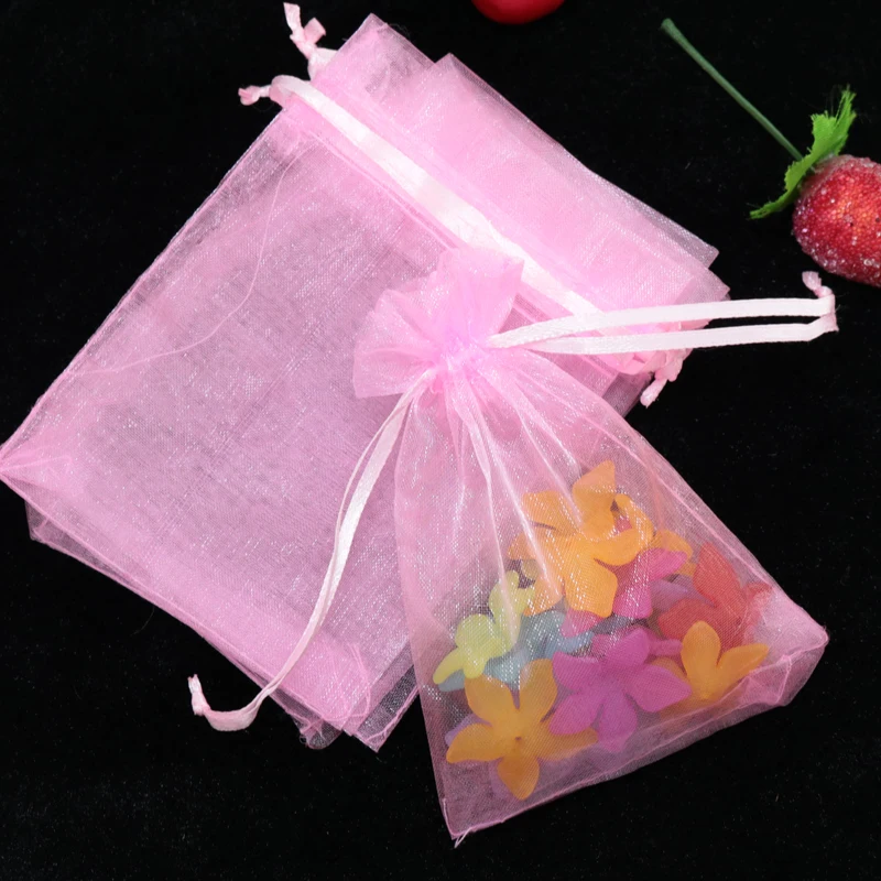 Wholesale 500pcs/lot Drawable Pink Small Organza Bags