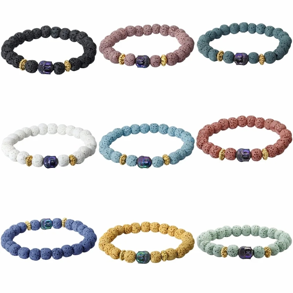 

SUNYIK Lava Rock Stone Bracelet, Buddha Bead Healing Energy,Elastic Bracelet 8mm