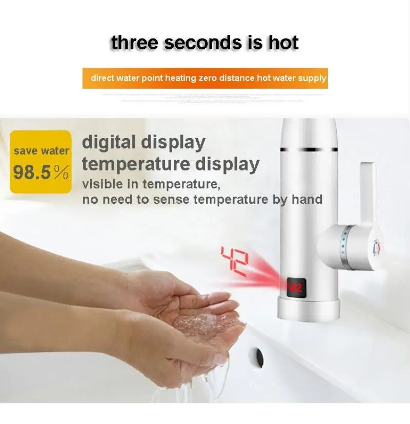 Electric kitchen LED display instant heating faucet heater hot cold dual-use Tankless water quickly heating tap shower with