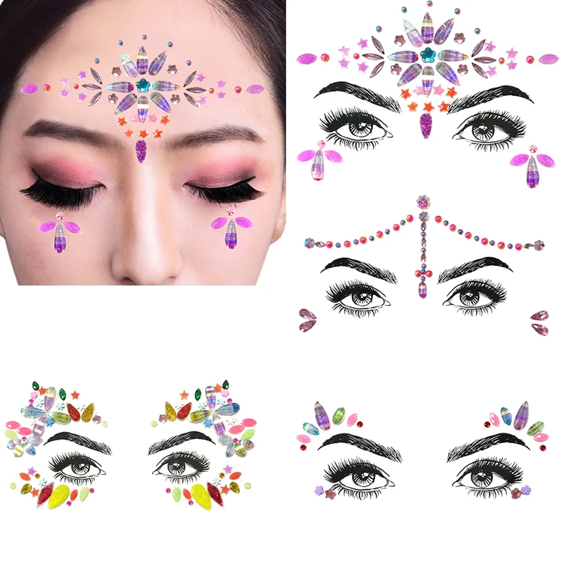 

Adhesive Face Gem Rhinestone Jewels Temporary Tattoo Festival Body Glitter Stickers 8 Styles for Choose