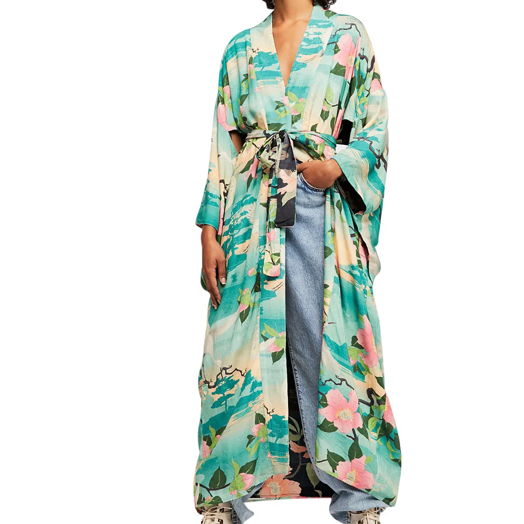 KANCOOLD Clothes Women Boho Print Cardigan Beach Dress Half Sleeve Sunscreen Long Coat Ladies Swimsuit Cover Ups Bikini Set