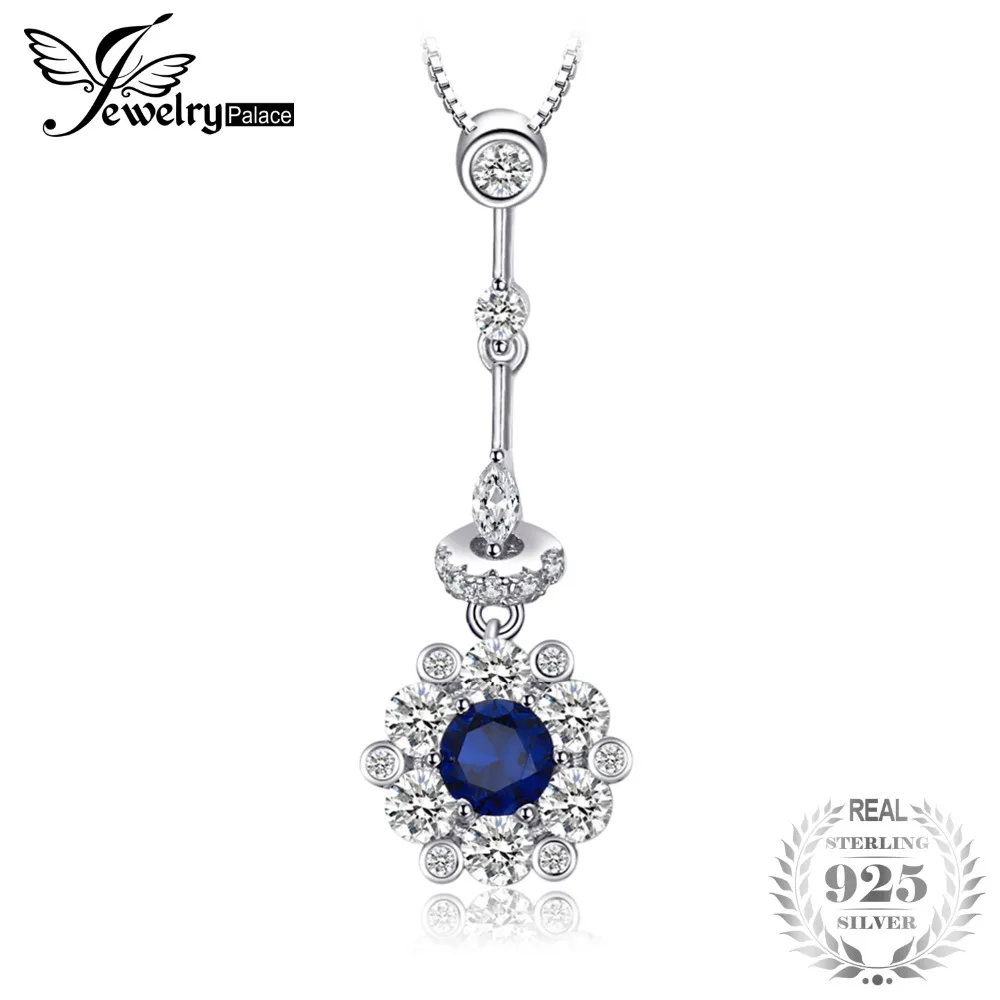 JewelryPalace 0.5ct круглый создан синий шпинель кулон Цепочки и ожерелья стерлингового