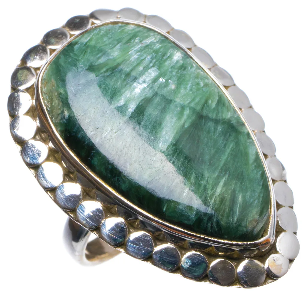 

Natural Russian Seraphinite Handmade Unique 925 Sterling Silver Ring, US size 5.5 X2879