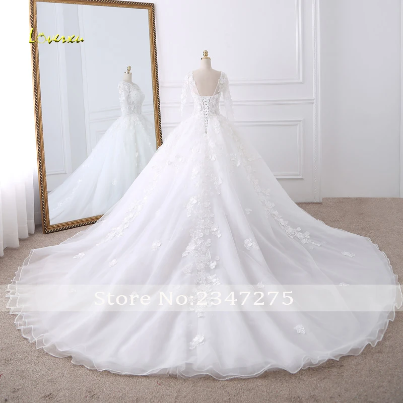 Loverxu Vestido De Noiva с длинным рукавом Свадебные и Бальные платья 2019 г. пикантные кисейные аппликации цветной бисер кружевные свадебные платья