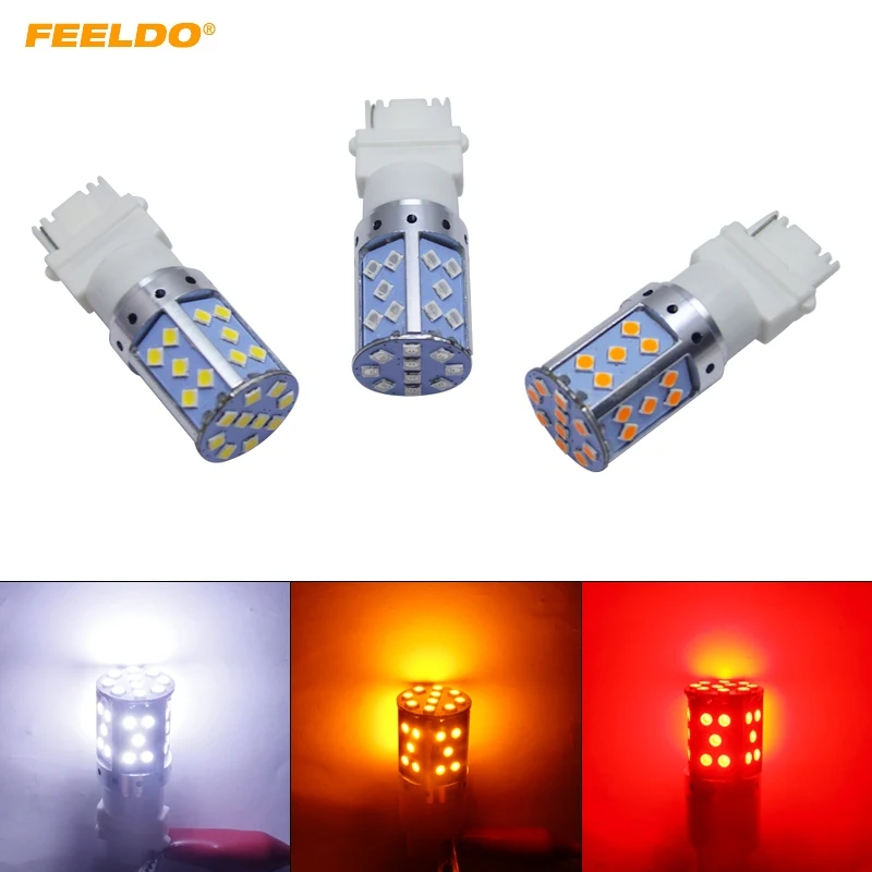 

FEELOD 2Pcs Car/Atuo 3156 T25 3030SMD 35LED Tail Brake Turn Signal Car LED Light Bulbs 3-Color Choice
