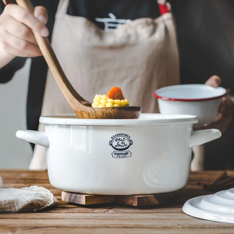 

Enamel French Soup Pot Home With Lid Noodle Pot Ear Ear Cooker Induction Cooker Gas Universal