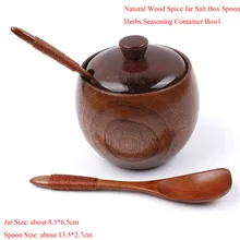 Эко-дружественных натуральное дерево баночка для специй, соли коробка ложка Кухня продвижение травы контейнер для приправы чаша