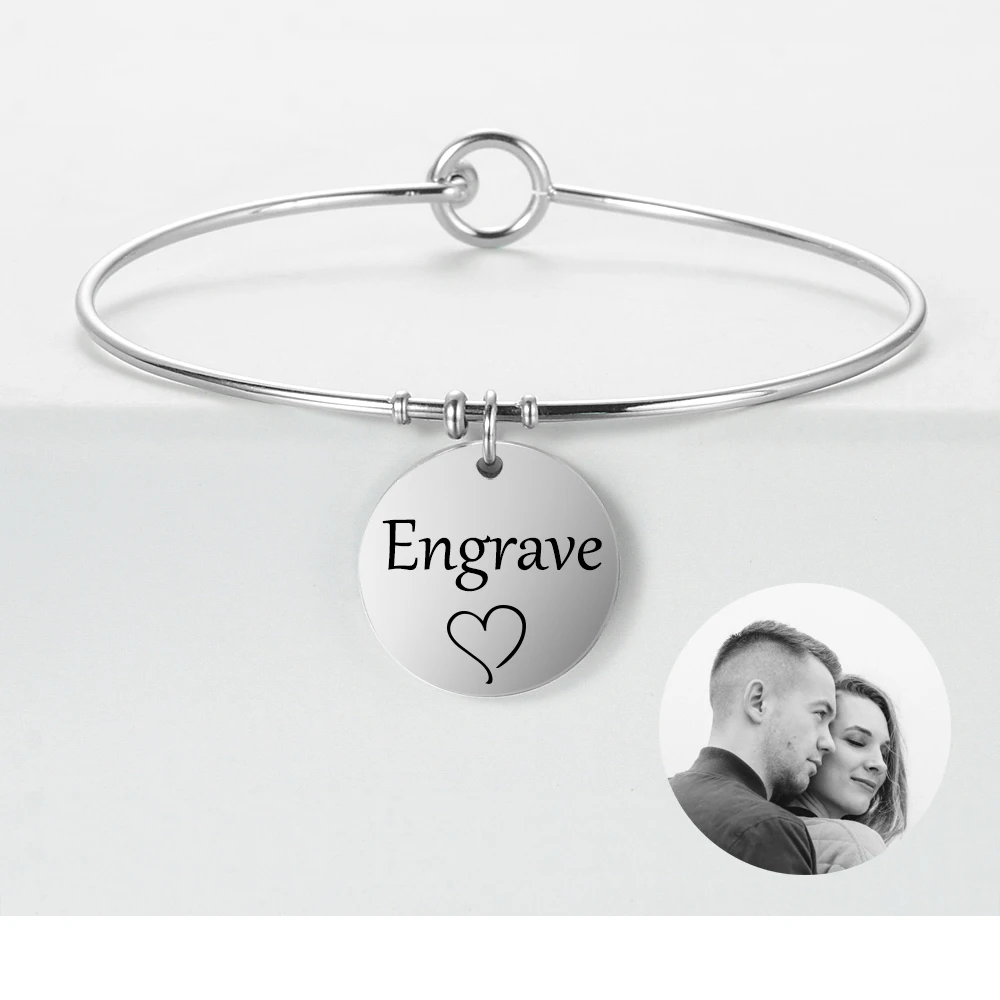 Персонализированные гравировка фото слова браслет круглый браслеты с подвесками браслеты для женщин мужчин подарок унисекс ювелирные изделия SL-109