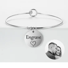 Персонализированные гравировка фото слова браслет круглый браслеты с подвесками браслеты для женщин мужчин подарок унисекс ювелирные изделия SL-109