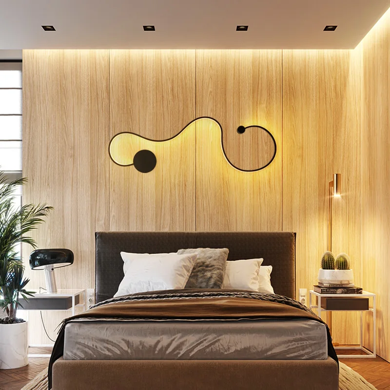 Простые креативные Настенные светильники с белым или черным цветом для украшения спальни, скандинавский дизайнерский зал, коридор, отель