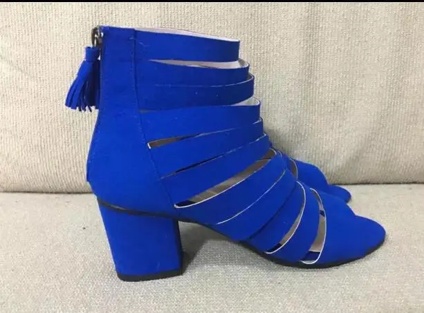 2017 newly arrival woman shoes concise design shoes blue and khaki color for your selection back zipper closure type thick heel