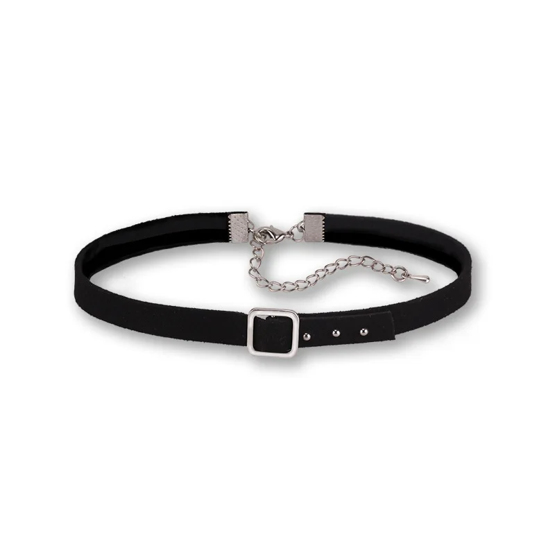 Square Belt Buckle Chokers Statement Necklaces Simple Velvet Choker