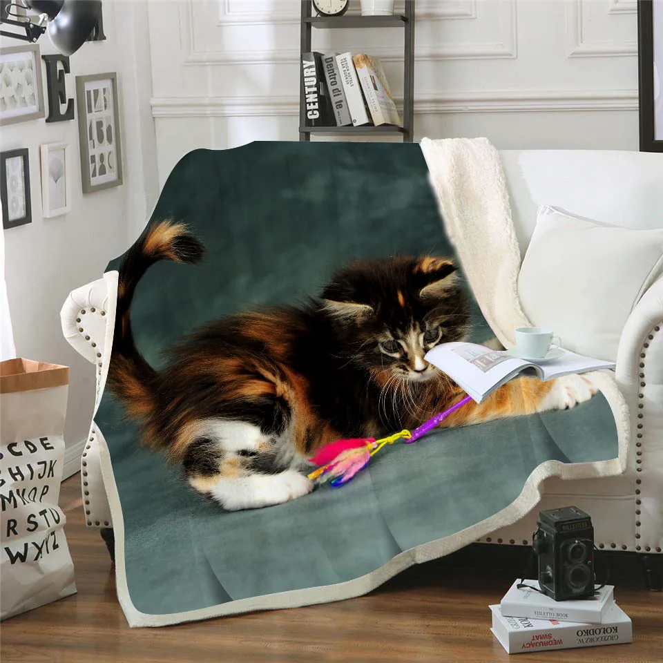 3D принт кошка шерпа двойной слой одеяло толстое мягкое пледы одеяло на диван кровать самолет путешествия пледы домашний текстиль для взрослых Cobe - Цвет: 9