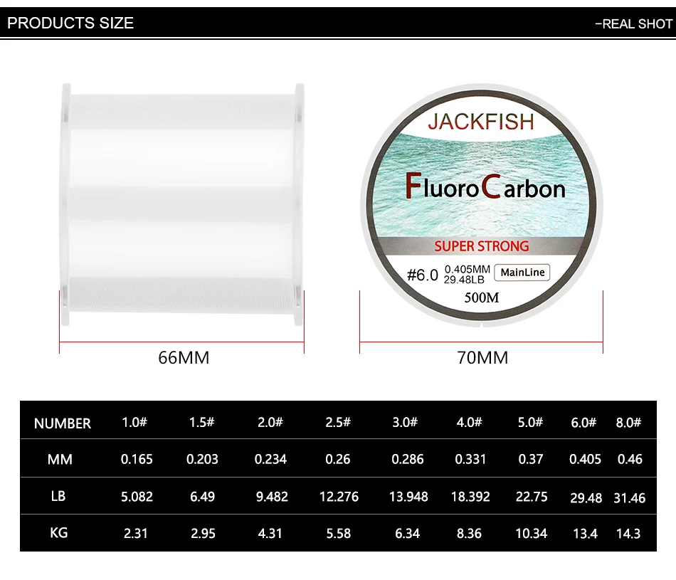 JACKFISH Лидер продаж 500 м фторуглеродная рыболовная леска 5-32LB тестовая леска из углеродного волокна 0,165-0,46 мм рыболовная леска pesca