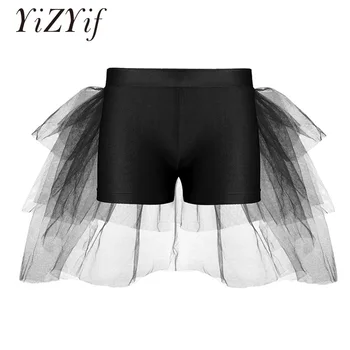 

YiZYiF Kids Girls Shorts Bottoms with Attached Bustle Tiered Mesh Ballet Dance Stage Performance Ballet Costume Girls Dancewear