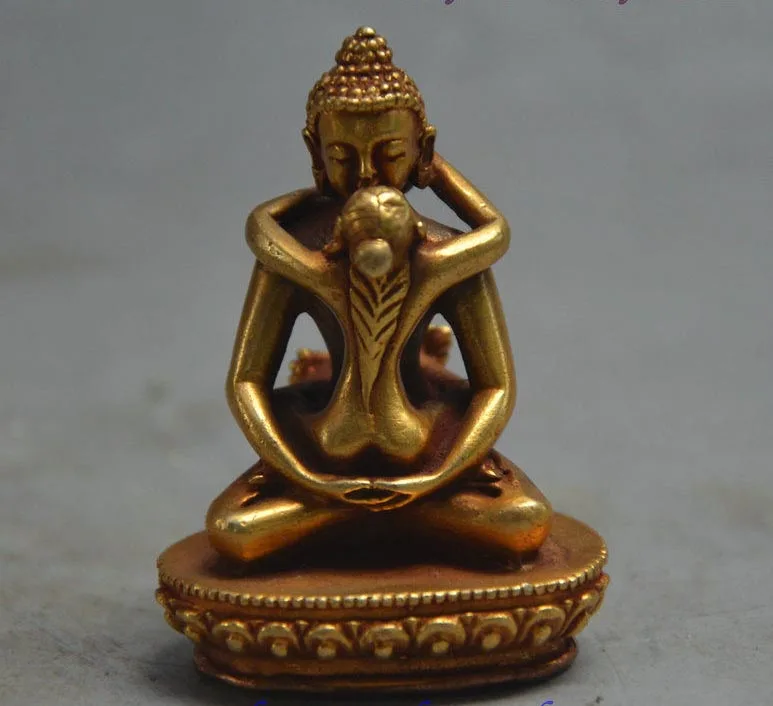 

FREE Shipping Tibet Buddhism Bronze Gilt Gold Samantabhadra Yabyum Tathagata Statue Figurine