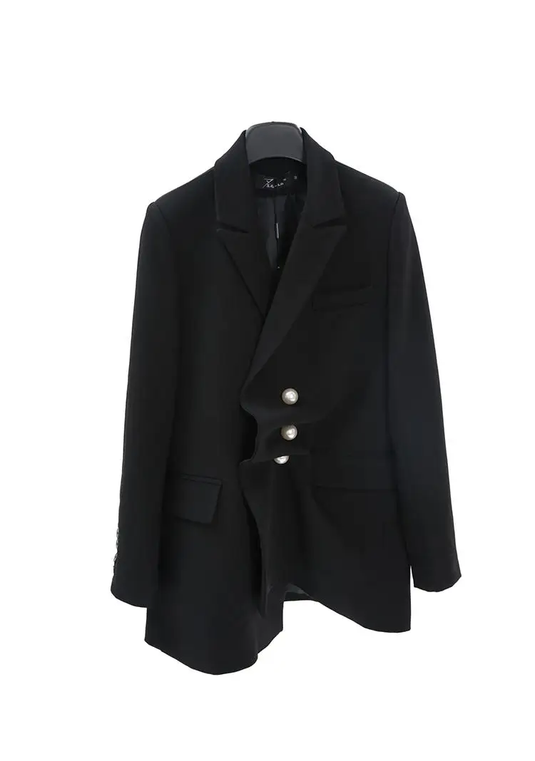 GETSRING пальто женская верхняя одежда женские s весенние черные женские пальто с жемчужной пряжкой Женский Тонкий костюм с длинными рукавами куртка плюс размер XL - Цвет: black