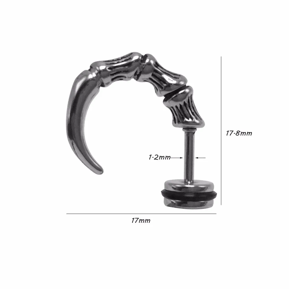 Pair Retro Style Talon Stud Earrings For Men Men's Ear Studs Stainless Steel Anti-allergic 1.2x17x17.8mm Pendientes 16060306 New2