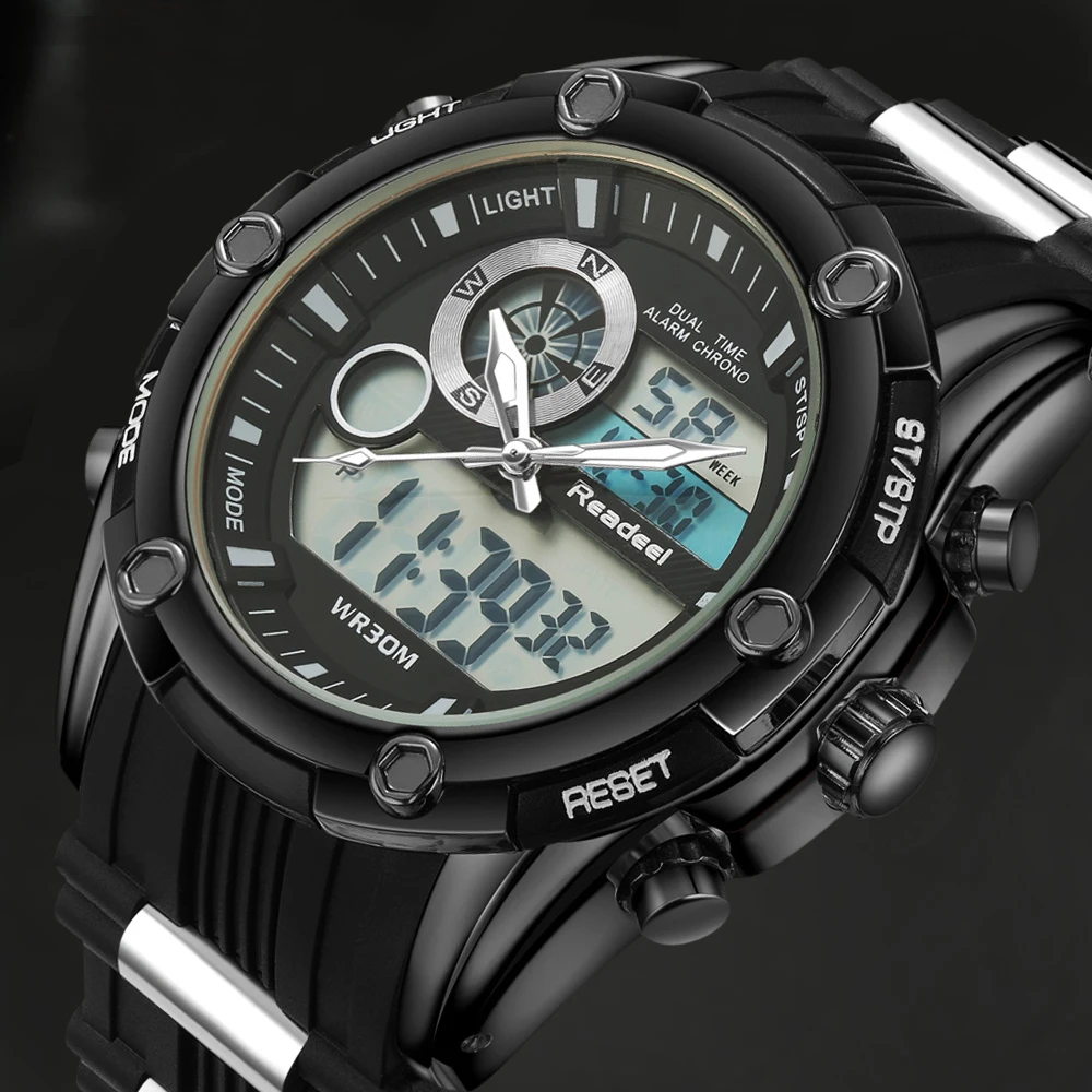 READEEL Для мужчин спортивные часы Мода Спортивные часы кварцевые часы светодиодный цифровой часы армия Военная Униформа спортивные наручные Часы Relogio Masculino