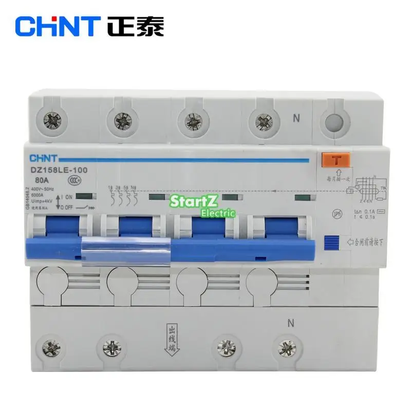 

CHNT DZ158LE-100 4P 80A 100A автоматический выключатель остаточного тока RCBO