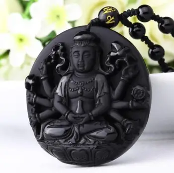 

Koraba Fine Jewelry Hand-carved The Buddhist Goddess Guanyin Black Obsidian Pendant Yoga Postures Free Shipping