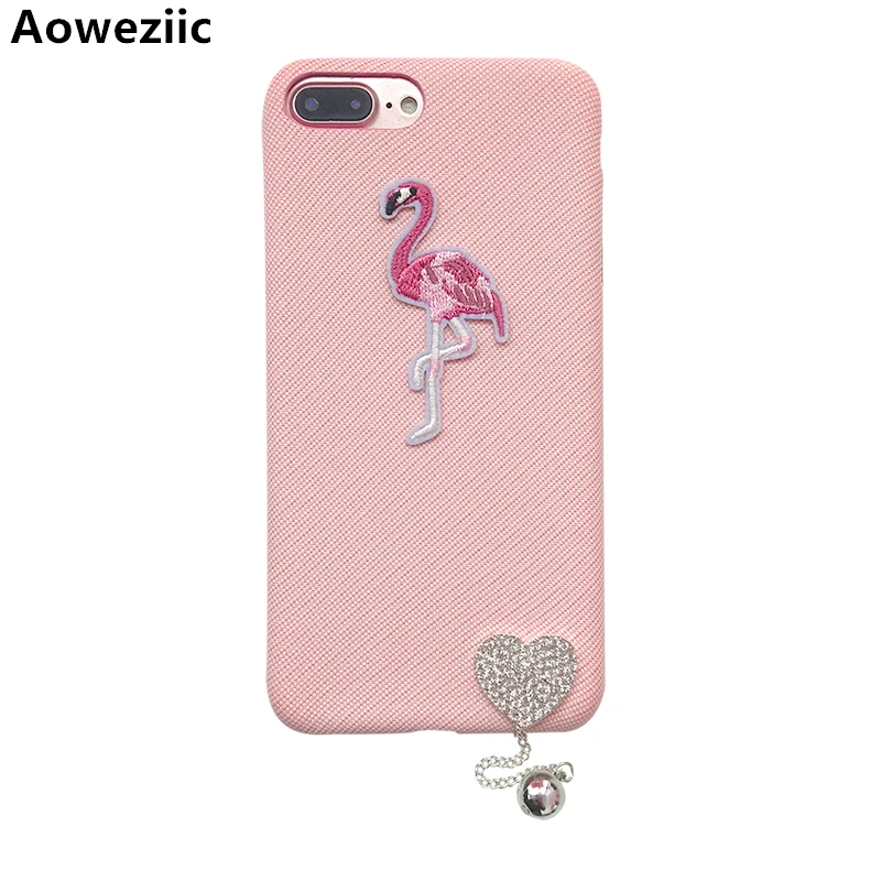 

Aoweziic Japan South Korea Flamingo For iPhoneX XS MAX XR mobile phone shell DIY embroidery 8plus Protection Suite 6S 7plus case