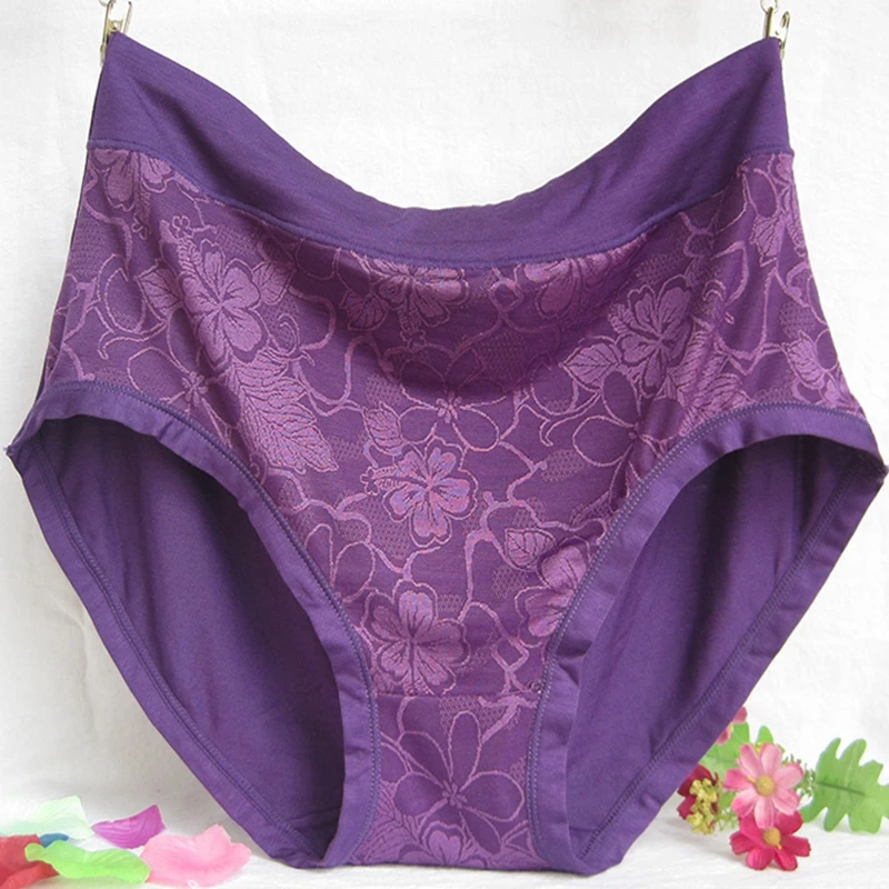 

High Waist Soft Women's Briefs, Sexy Lace Intimates, Flower Lady Panties, Plus Size, 6XL, 2Pcs per Lot