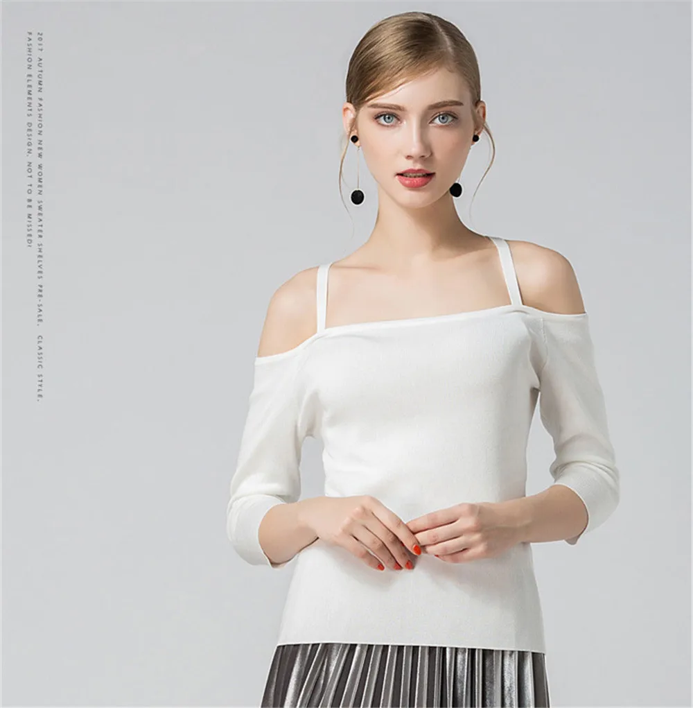 Fashion Autumn Sweater T shirt Cotton 2017 Long Sleeve Off Shoulder Sexy Women T-shirt White T Shirt Female Casual Fall Tops  (18)