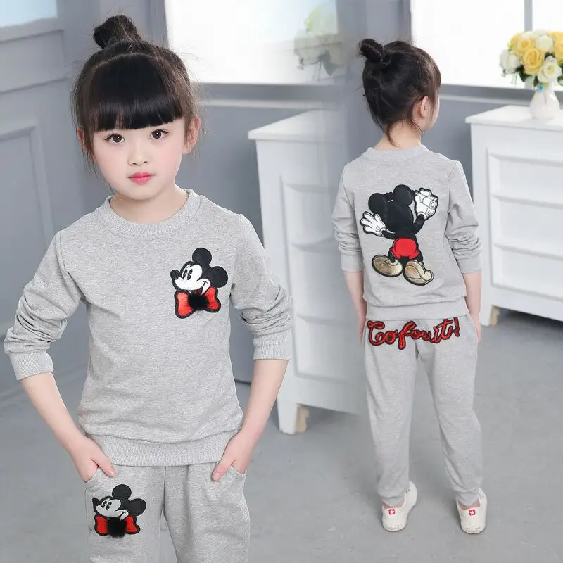 

3-11Year Autumn Boy Hooded Clothes Girl Warm Cotton Clothing Sets Sweatshirt Pant 2pcs Fashion Children Sports Suit Mickey Print