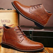 Обувь суперзвезды; мужские полусапоги Новое поступление размера плюс; большие размеры 38-46 Аллигатор Натуральная кожа сапоги Зимняя теплая обувь