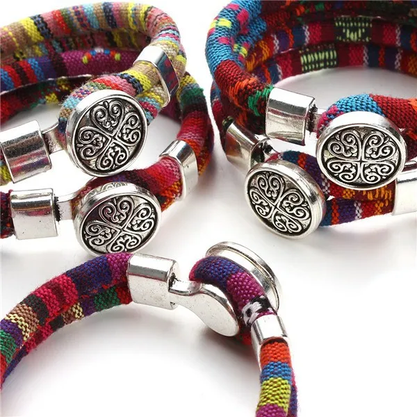 Богемные Многослойные браслеты, хлопковые шнуры, тибетские серебряные клеверс, кнопки, браслет, ювелирные изделия для женщин, бохо, индийские ювелирные изделия