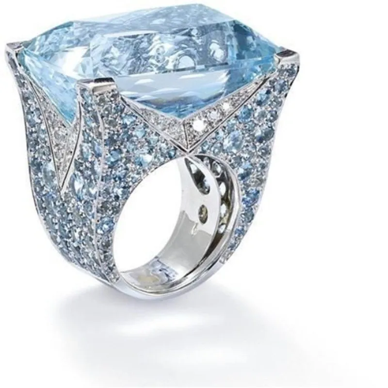 CC роскошные кольца для женщин, большое кольцо с голубым кубическим цирконием, Свадебное обручальное кольцо, модное ювелирное изделие, Прямая поставка CC2220