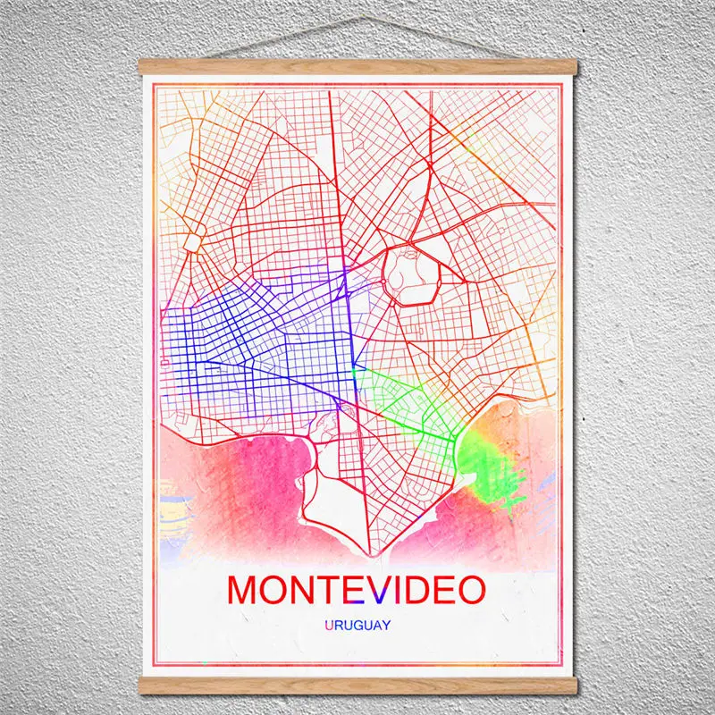 

World map oil painting MONTEVIDEO City poster Customized PatternAbstract Modern canvas print picture With Frame Cafe Decor