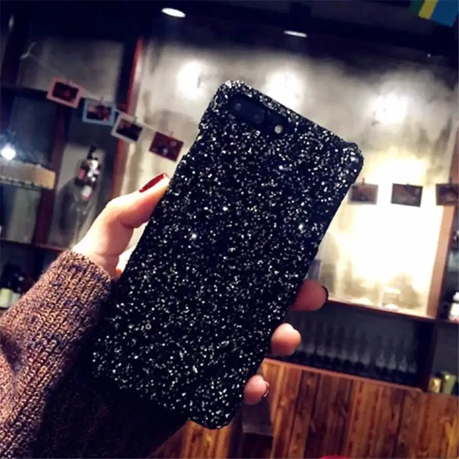 Блестящая Переливающаяся наручные цепь кисточкой меховым бубоном, Жесткий Чехол для телефона для samsung Galaxy S9 S10 плюс A10 A50 A70 J4 J6plus J8 A6plus A7 A8 - Цвет: Black Glitter