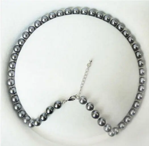 

Hot sell ->@@> !~ Fashion New 8mm gray Shell Pearl Round Beads Necklace 18"AAA+ WW -Top quality free shipping