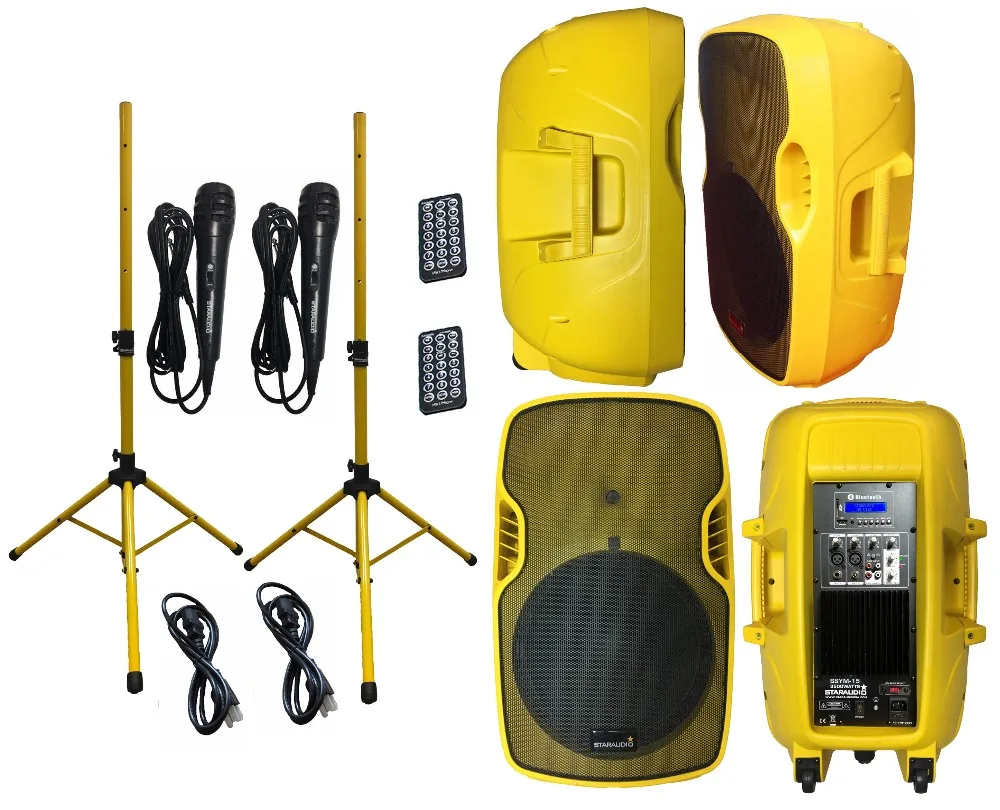

STARAUDIO Dual 15 Inch 3500W PA DJ Party Audio Speakers Karaoke Club Show Stage Powered Speaker Stands Wired Microphones SSYM-15