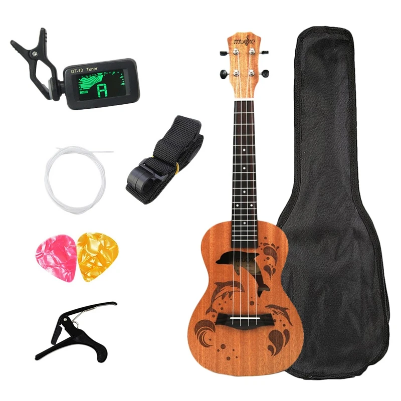 wood color HOT-Concert Ukulele Kits 23 Inch 4 Strings Acoustic Guitar With Bag Tuner Capo Strap Stings Picks For Beginner - Цвет: wood color