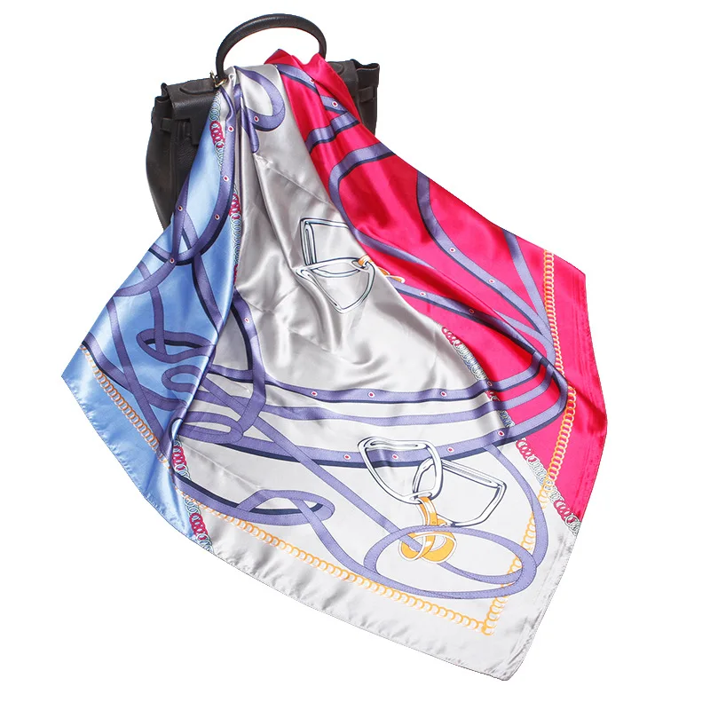 Роскошный атласный Имитация шелковый шарф женский 90 см квадратное полотенце пепельный фиолетовый модный декоративный Шелковый цветок клетчатые шарфы - Цвет: 40