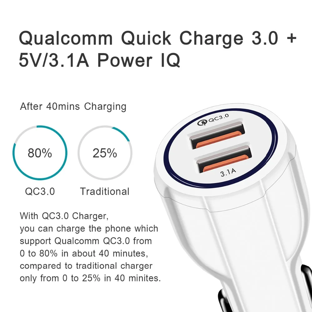 QC Quick Charge 3,0 двойной автомобильный адаптер зарядного устройства Автомобильное зарядное устройство для мобильного телефона для Xiaomi samsung iPhone X 8 7 4 5 6 быстрое зарядное устройство для телефона