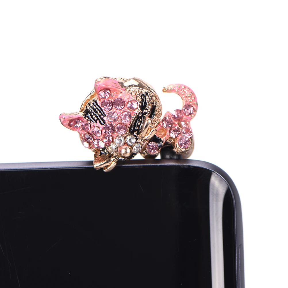 

Full of Diamond Cute Jewelry Sleepy Little Cat Phone Dust Plug For Iphone and All 3.5mm Earphone Plug Smart Phone