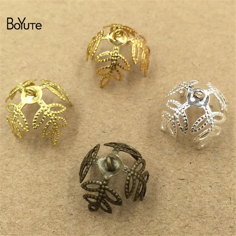 

BoYuTe Wholesale (100 Pieces/Lot) Metal Brass Stamping 16MM Flower Bead Caps with Loop Diy Hand Made Jewelry Accessories