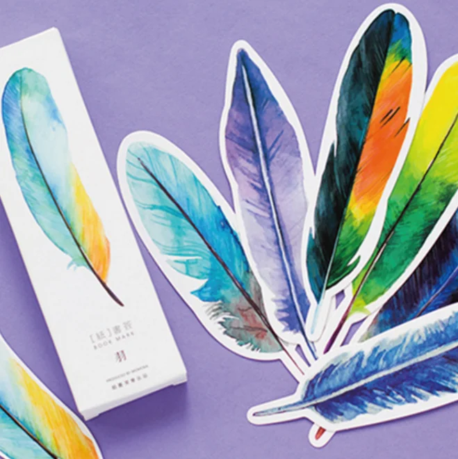 

30pcs/box Beautiful feathers Gift Bookmarks Marker Stationery Gift Realistic Kawaii Cartoon Bookmarks Office School Supply