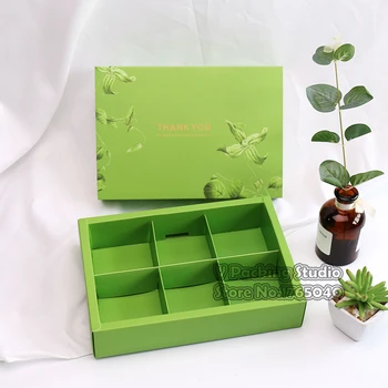 

22x15x5cm Green mooncake Macaron Box, Cupcake Gift Bakery Macaron Pastry Cookies Packaging Paper Boxes 50pcs/lot