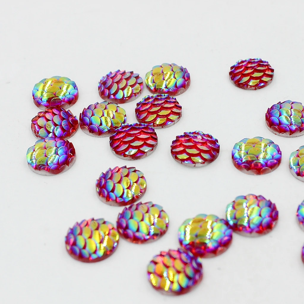 50 Pieces 10 mm Flat back Resin Fish /Snake Scale Cabochon Beads Settings Findings for Jewelry Making Free Shipping