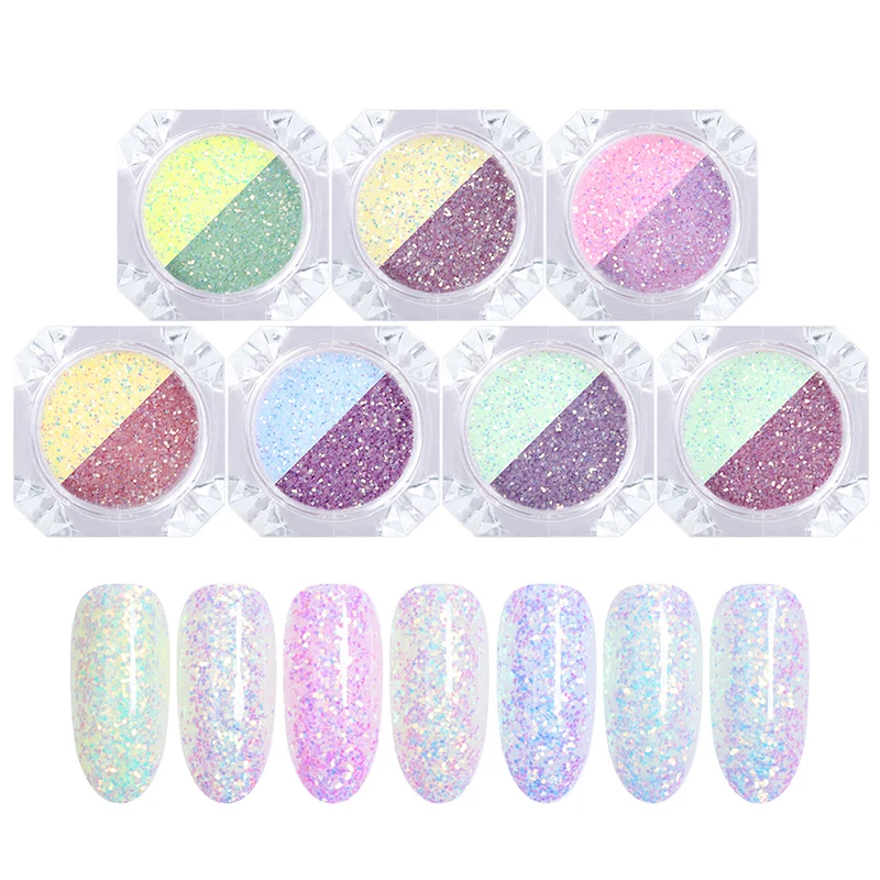 

1 Box Nail Glitter Powder 7 Colors Light Changing Nail Holo Laser Sunlight Sensitive Powder Pigment Dust Nail Art Decoration