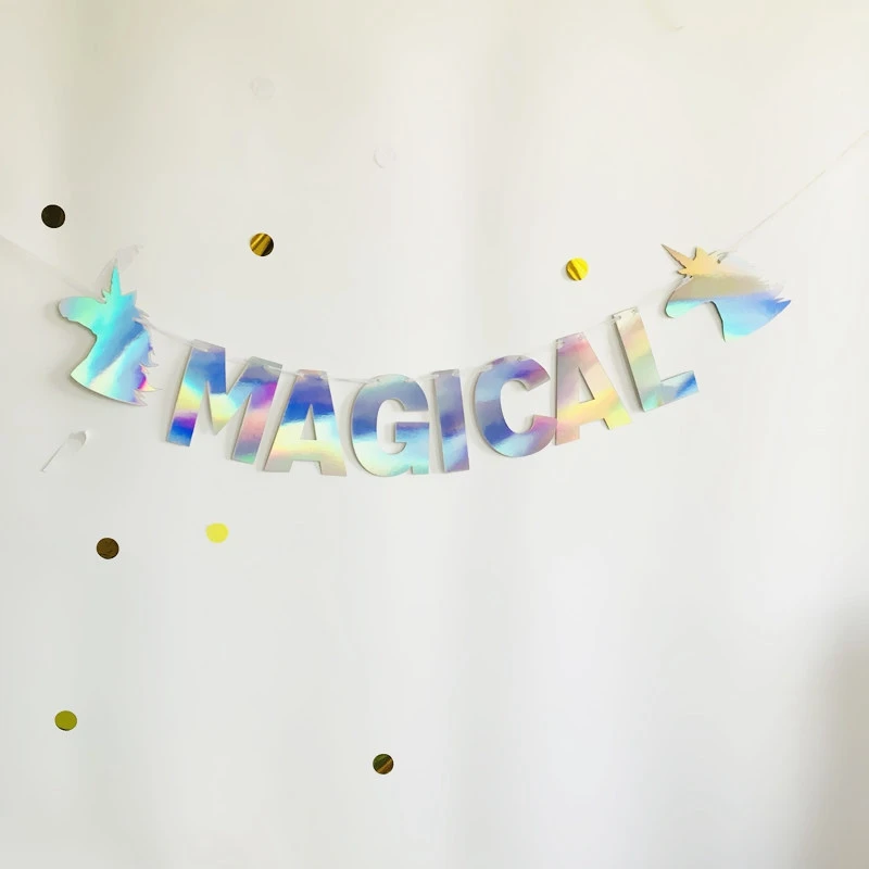 3 м Волшебный Единорог плакат "с днем рождения" Вечерние DIY подвесной флаг лазерный гирлянда из ткани декорации с днем рождения Детская баннер для вечеринки