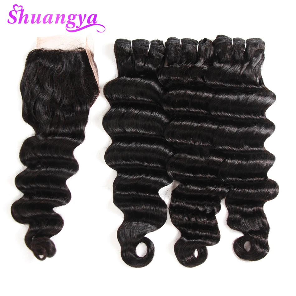 Shuangya Malaysian Hair Wave Bundles With Closure Natural Wave Remy Hair Extensions 3 Bundles Human Hair Bundles With Closure