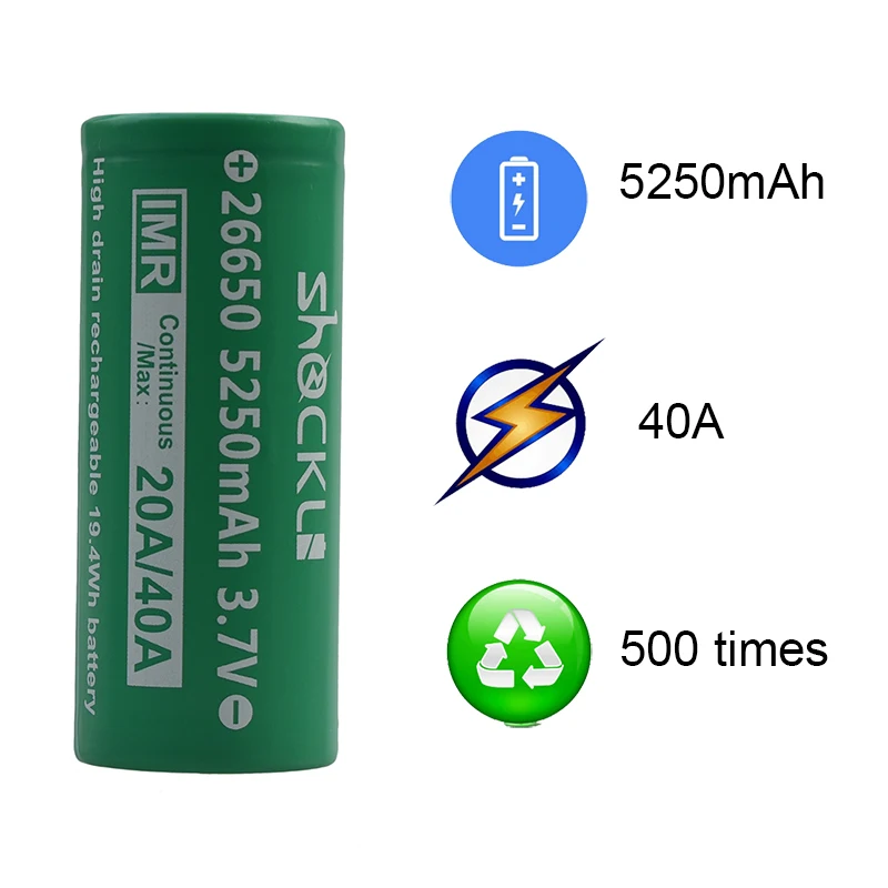 Shockli 26650 5250mAh 3,7 v литий-ионная аккумуляторная батарея 30A 40A 26650 литиевая батарея для фонариков высокой мощности