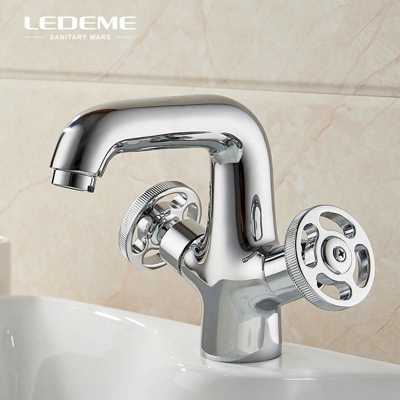 

LEDEME Chrome Polished Bathroom Basin Faucet Modern Double Handle Lavatory Faucet Simple Water Basin Sink Mixer Crane L1089