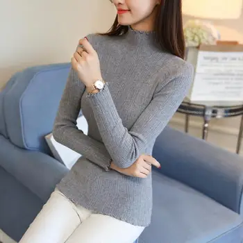 

2018 Fashion Autumn Winter Knitted Women Sweater Solid Slim Long Sleeve Turtleneck Sweater LJ0673